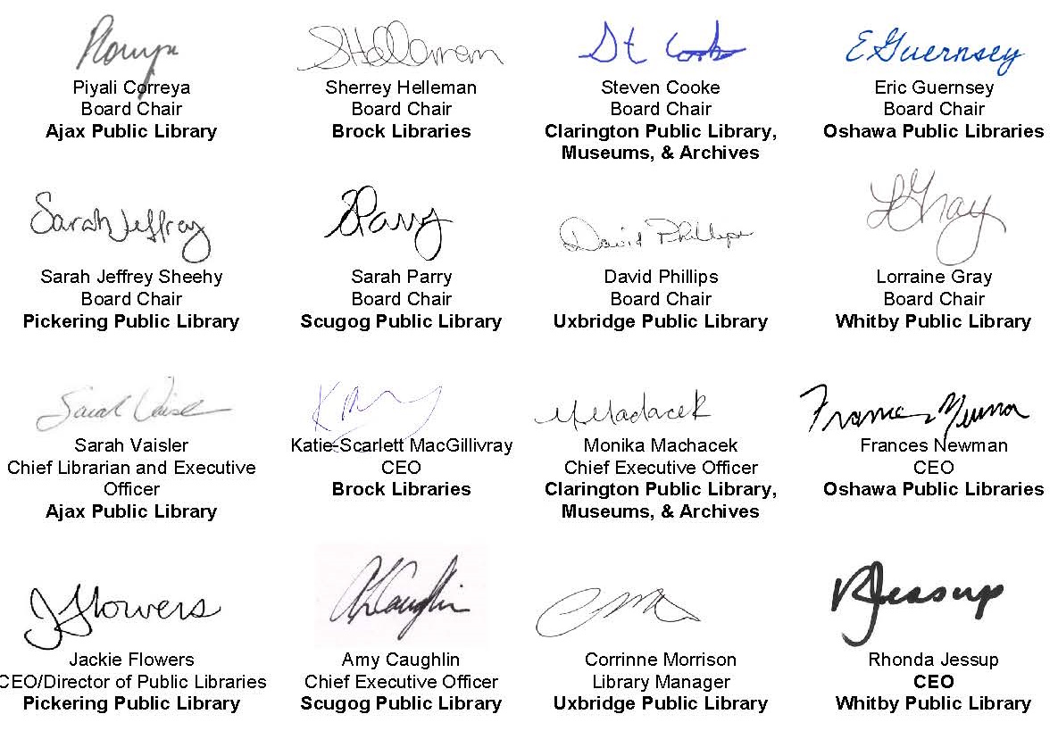 Durham Region Library CEO signatures.