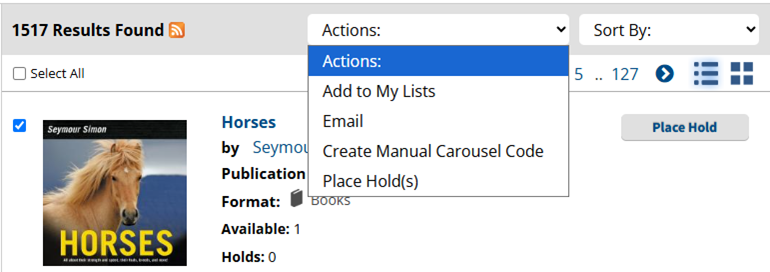 A screen show of the Actions drop down menu, including the 