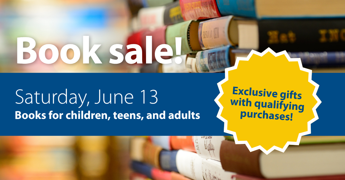 Stack of books advertising book sale