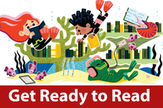 Under water scene with children reading